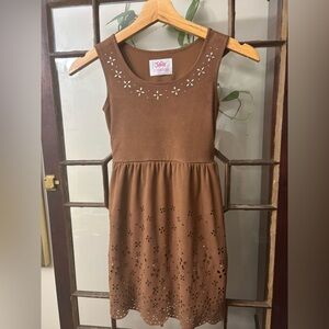 Justice Brown Floral Cut-Out Kids Dress